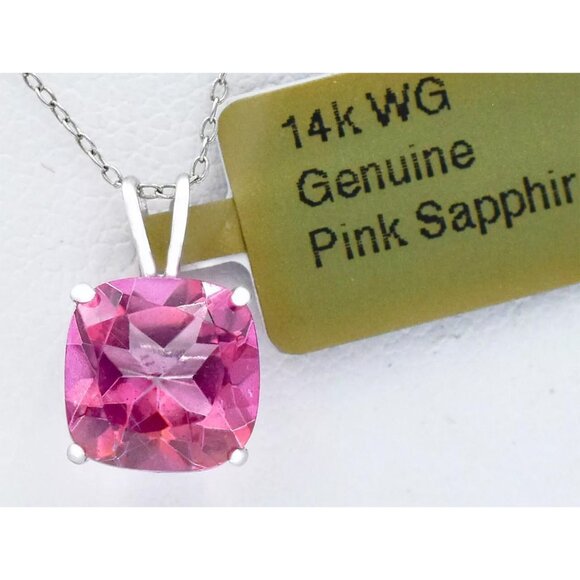 Genuine 3.47 Cts Pink Sapphire Pendant 14k White Gold